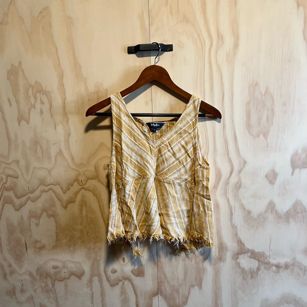 Indigo Rein Open Back Cropped Tank M Yellow Stripes